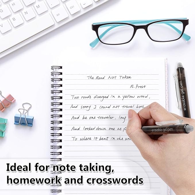 Vanstek 18 Black Retractable Erasable Gel Pens Clicker, Fine Point(0.7), Make Mistakes Disappear, Premium Comfort Grip, Black Ink for Planners, Note Taking and Crossword Puzzles