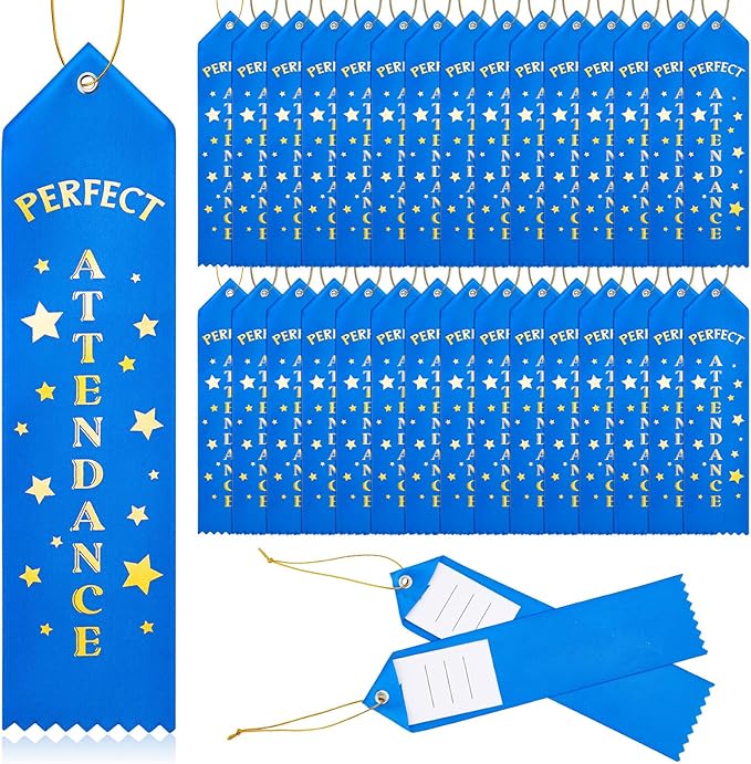 Hotop 100 Pieces Attendance Award Ribbons Participation Ribbon Blue Award with Event Card and Rope Award for Kids Competition, Sports Event, Contests, School, Office Team