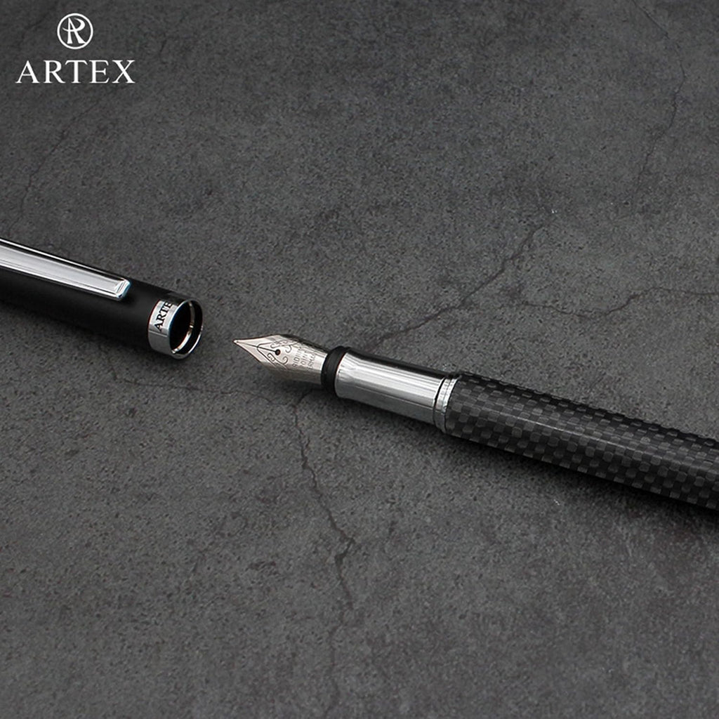 Stylish Fountain Pen : Luxury, Elegant, Germany F Fine Nib, Gift for Men & Women, Professional, Executive, Metal, Gift Box. –Free Engraving (BlackSilver (Carbon)), AT-F4CARBON-1, 14cmx1.2cm