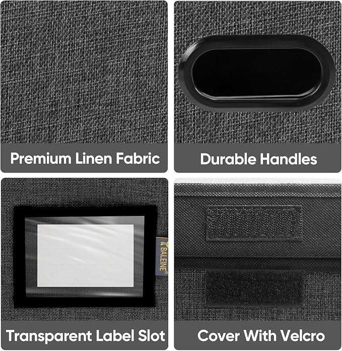 BALEINE File Organizer Box with Lid, Collapsible File Folder Organizer with Plastic Slide, Hanging File Folder Box for Office Document Storage (2 Pack, Black)