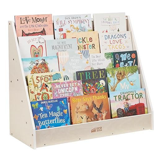 ECR4Kids Single-Sided Book Display, Classroom Bookshelf, White Wash