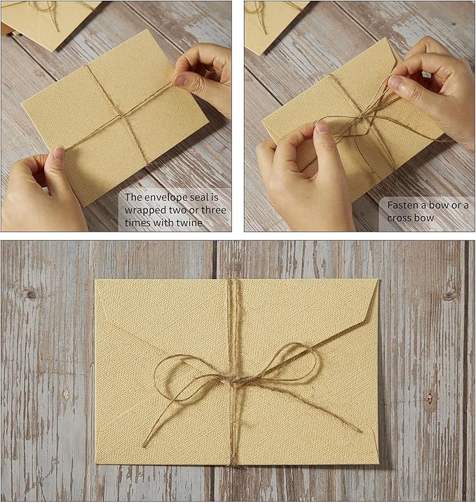 20 Pack-Best Paper and Heavyweight Envelopes Set 6.30'' X 4.33'' with Jute Rope for Office, Wedding Gift Cards, Invitations, Graduation, Baby Shower, Parties and Diy cards (Multicolor-20pack)