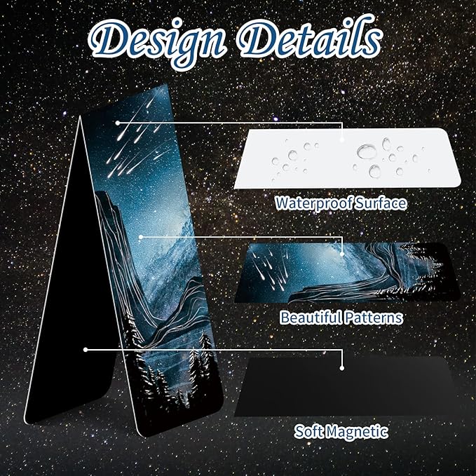 12 PCS Cool Magnetic Bookmarks, Space Starry Night Bookmarks for Book Lovers, Bulk Bookmarks for Women Men, Unique Book Mark for Reading, Students, Classroom Gifts, School Prize, Reading Present