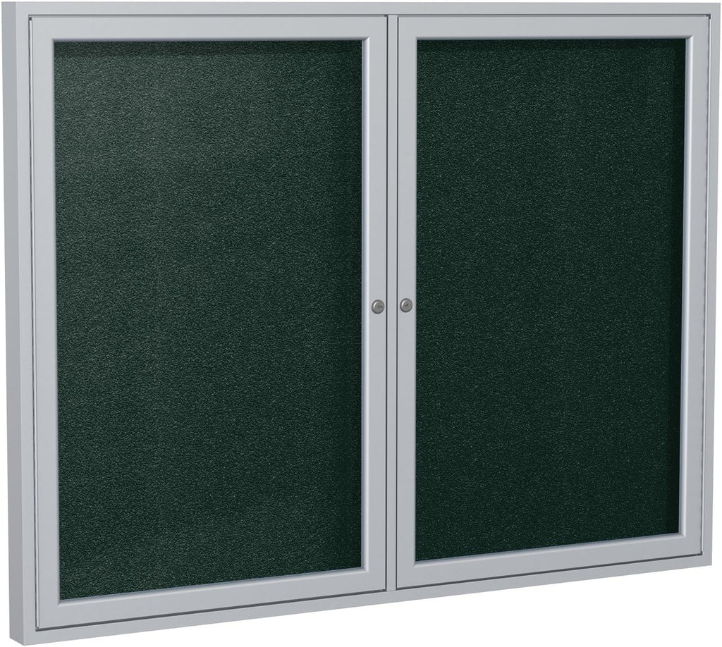 Ghent 48"x60" 2-Door Outdoor Enclosed Vinyl Bulletin Board, Shatter Resistant, with Lock, Satin Aluminum Frame - Ebony (PA24860VX-183), Made in the USA