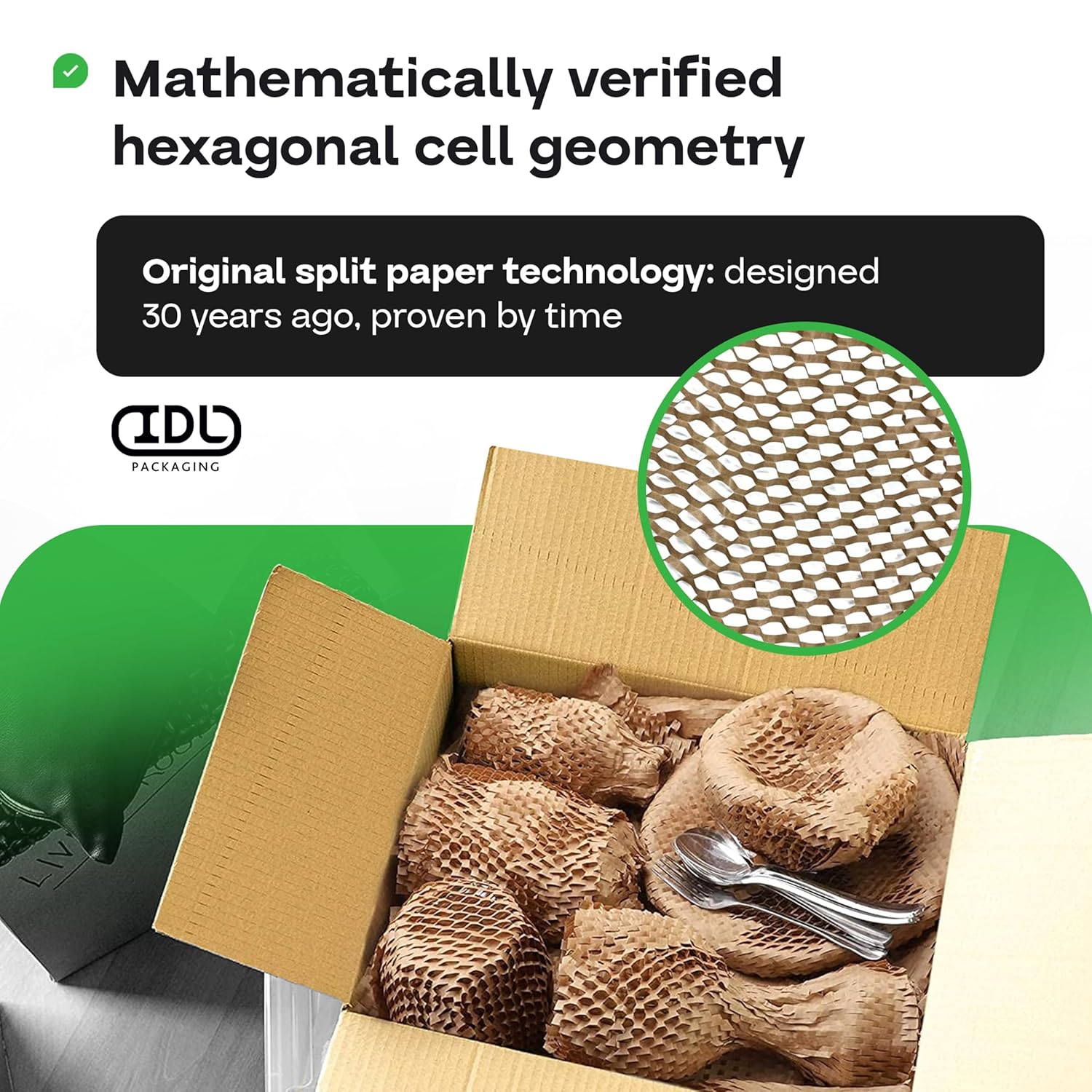 IDL Packaging 15.25" x 22" Honeycomb Kraft Packing Paper Sheets (Pack of 500), White – USA-Made Eco-Friendly Bubble Wrap Alternative for Shipping, Moving, Storage - Innovative Interlocking Slit Design