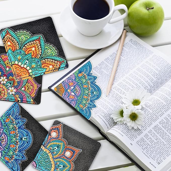 4Pcs Diamond Bookmarks,DIY Corner Bookmark Diamond Kits,Diamond Art Bookmarks DIY Page Bookmarks for Home Office School Beginner Adults Reading Crafts Kit Gifts