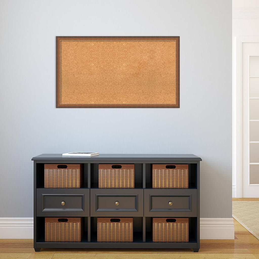 Amanti Art Natural Cork Board for Wall, 22x38 Vision Board with Bronze Frame, Large Corkboard Office Decor for Home Organization, Modern Corkboard Pinboard to Display Items for Home Organization in