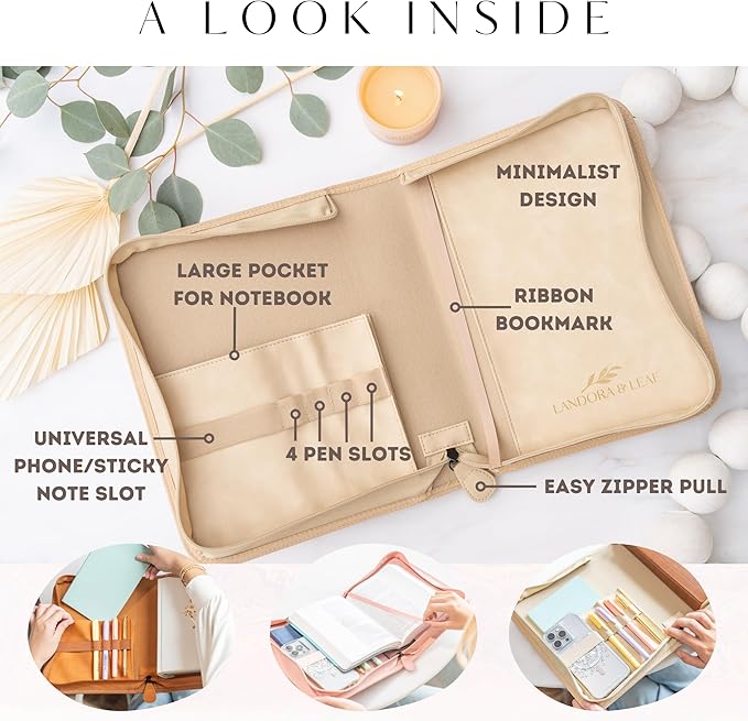 Bible Cover Case for Women - PU Leather Bible Covers for Women –Bible Case for Girls - Minimalist Design Debossed Bible Case, Large Bible Covers for Women – Bible Accessories (Beige/Gold)