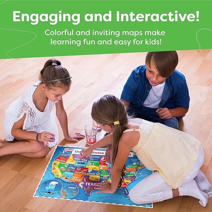 Momo & Nashi United States & World Map Poster for Kids - 2 Pc - 24 x 16 Inch Waterproof USA & Map of the World Poster - for Wall Posters for Learning, Classroom, Education, Back to School Resources