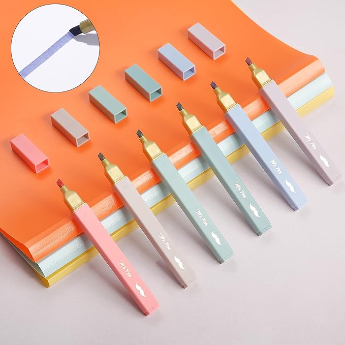 Mr. Pen- Aesthetic Highlighters, 6 pcs, Chisel Tip with Gold Trims, Morandi Colors, Cute Highlighters Assorted Colors, Bible Highlighters and Pens No Bleed Highlighters for Bible Pages No Bleed