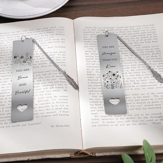 Inspirational Metal Bookmark Gift - 2 PCs You are Brave Stronger Than You Know Bookmarks Reading Women Girls Flower Motivational Appreciation Book Marks Pendant Family Friends Birthday