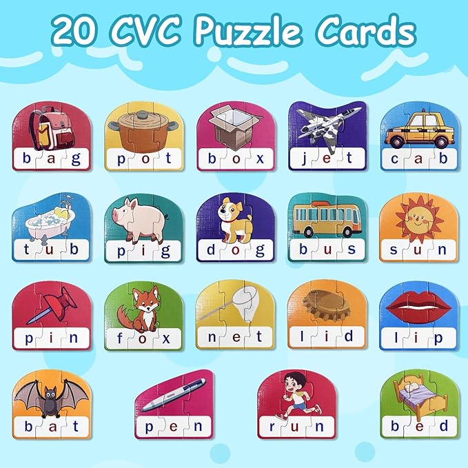 CVC Puzzle Cards for Kids – Phonics & Spelling Games for Toddlers, 3-Letter Word Puzzles for Preschool & Kindergarten, Perfect for Speech Therapy & Early Learning Classroom Essentials