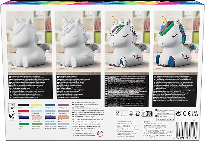 Sharpie Permanent Marker Pens Gift Set | Unicorn Money Box & Marker Pens | Fine Point | Assorted Mystic Gem Colours | 16 Count | Unicorn Gifts for Girls & Boys