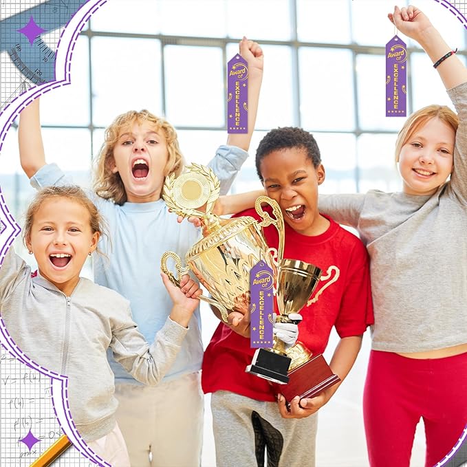 50 Pcs Award of Excellence Ribbons 8 x 2 Inches Purple Excellence Ribbons with Cards and Strings Achievement Prizes Bookmark Style Awards for Competitions Class Activities Office Team