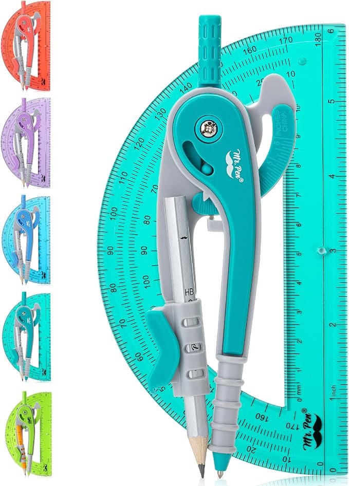 Mr. Pen- Compass and Protractor Set, Green, Compass Geometry Tool, Protractor and Compass Set, Compass Drawing Tool, Drawing Compass, Protractor Set, Geometry Compass, Math Compass for Geometry