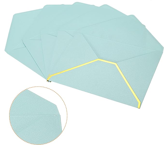 PATIKIL V Flap Envelopes, 10 Pack 7 x 5'' Luxury Style Gold Border Greeting Card Envelope for Invitations Weddings, Sky Blue