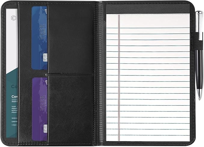 Lcjtop Padfolio Binder A5 Document Organizer with Refillable Lined Notepad, Junior Size Folder Portfolio for Men Women,Black
