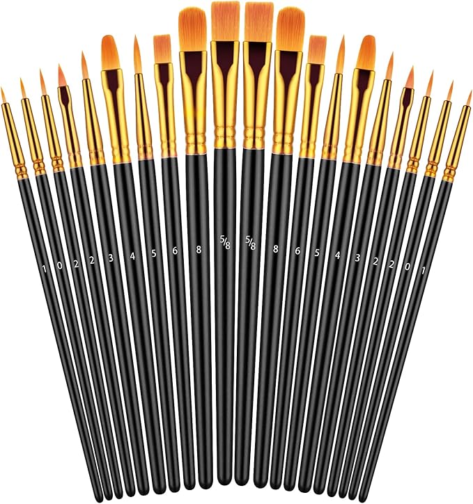 Paint Brushes Set, 20 Pcs Paint Brushes for Acrylic Painting, Oil Watercolor Acrylic Paint Brush, Artist Paintbrushes for Face Rock Canvas, Kids Adult Drawing Arts Crafts Supplies, Pure Black