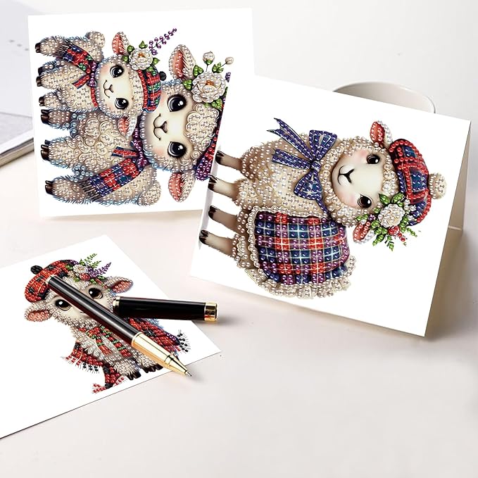 6pcs Diamond Art Painting Kit Greeting Card, Hat Goat 5D DIY Diamond Handmade Holiday Glitter Greeting Card with Envelope, Holiday Gift Congratulation