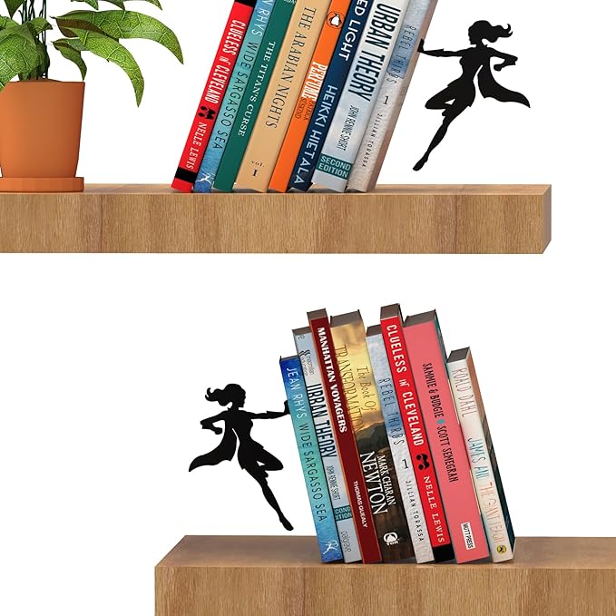 Artori Design Book Ends to Hold Books Heavy Duty - Hidden Metal Bookends for Shelves Desk - Bookend Book Holder for Home Decorative - Gift for Book End Lovers and Home Décor (Supergal - Set of 2)