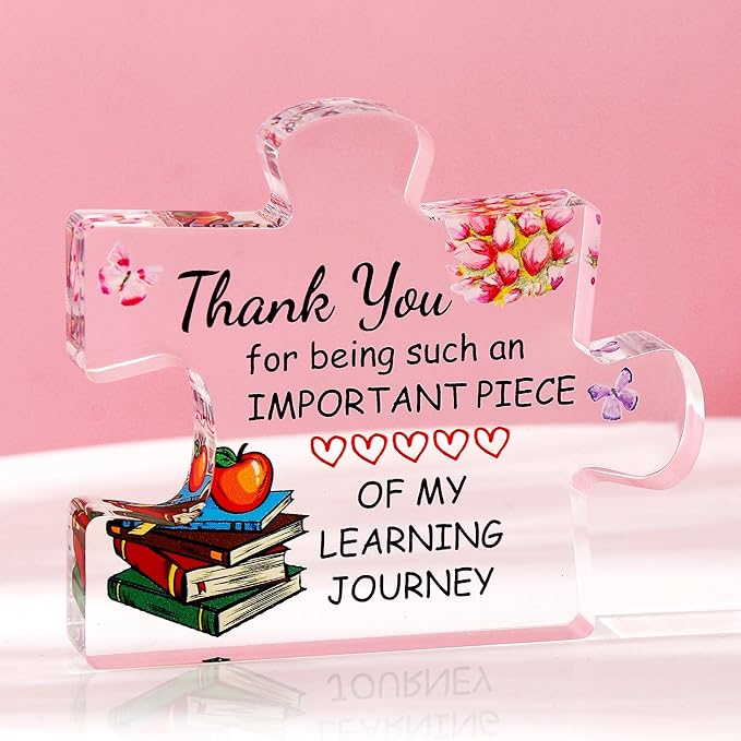 VELENTI Teacher Appreciation Gifts for Women, Men - Thank You Paperweight Acrylic Block Puzzle 3.35 x 2.76 inch - Heartwarming Teacher Gift - Cute Student Teacher Gifts - Novelty Daycare Teacher Gift