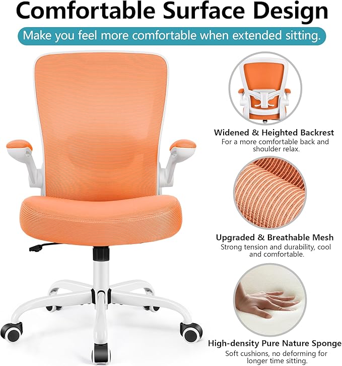 FelixKing Office Chair, Ergonomic Desk Chair Breathable Mesh Chair with Adjustable High Back Lumbar Support Flip-up Armrests, Executive Rolling Swivel Comfy Task Computer Chair for Home Office