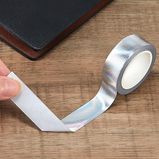 QDiShi Silver Holographic washi Tape for Wall Decor Decorative,Foil Masking Tape Low Tack Self Adhesive Decorative Washi Tape Shiny Metallic Color washi Tape 0.59in x66FT