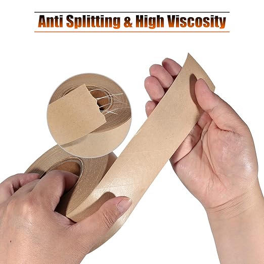 LLPT Kraft Paper Gummed Tape 1.89” x 66 Yards 2 Pack Reinforced Fiberglass Water Activated Kraft Tape Brown Packing Tape Heavy Duty for Mailing Shipping Sealing Boxes (PGB4860R02)