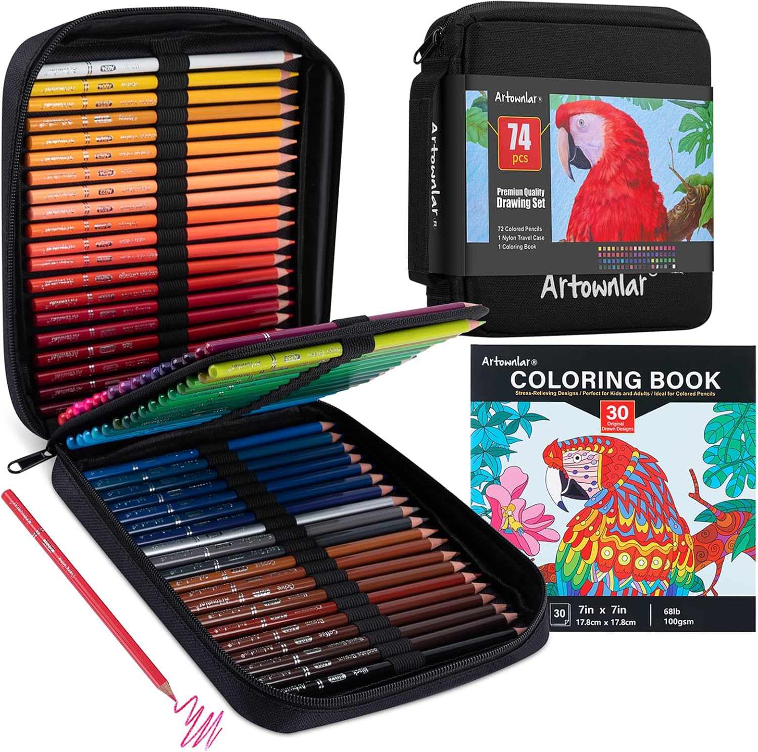 Artownlar Premium 72 Colored Pencils with Coloring Books Set, Artist Soft Core Vibrant Colors, Blending Shading Drawing Sketching Art Supplies, Oil Based Gift Case for Adults Girls Teens.