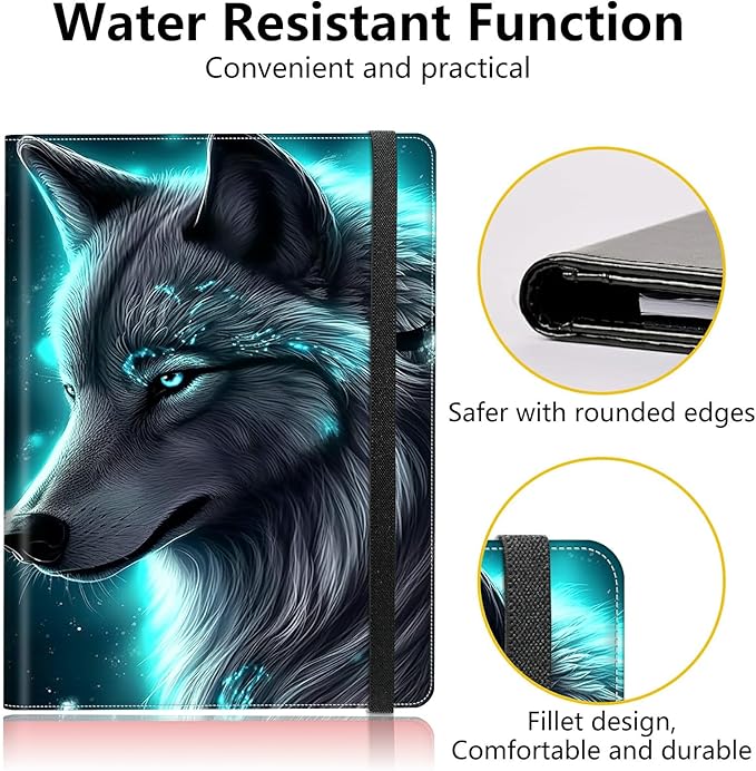 Wolf Padfolio Folder with Clipboard,Portfolios Organizer Clipboards with Storage Clipboard Writing Pad PU Leather Conference Document Organizer with Business Card Holder