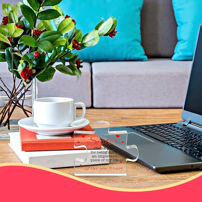 VELENTI Birthday Gifts for Sister - Engraved Acrylic Block Puzzle Sister Present - Cute Birthday Gifts from Sister,Paperweights Happy Birthday Sister Gift from Brother