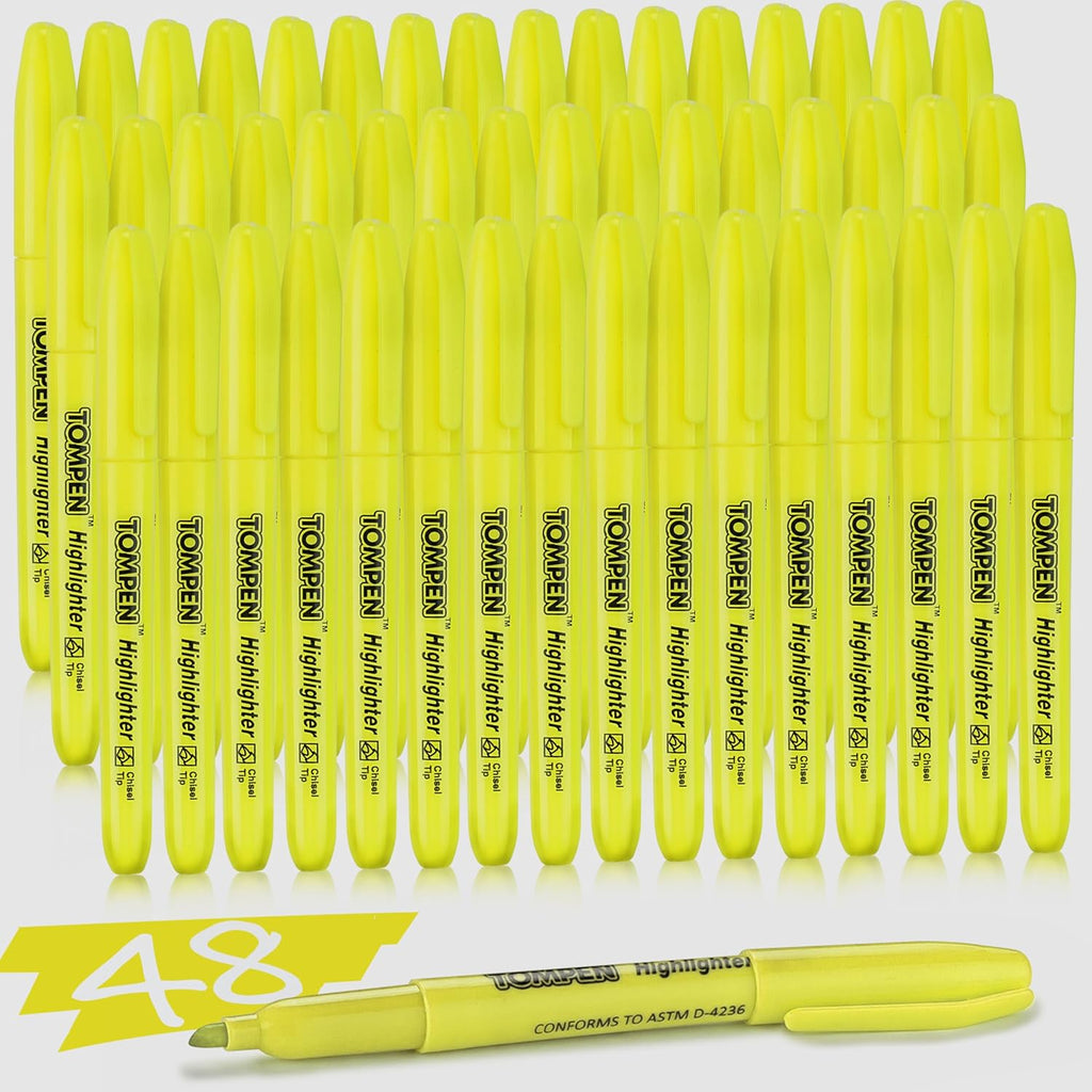Highlighters Yellow 48 Pack – Bulk Chisel Tip High lighter Marker Set for School, Office, Bible Study, Journaling – Smear-Free, Quick Dry Ink – Fluorescent Pens for Teachers & Students