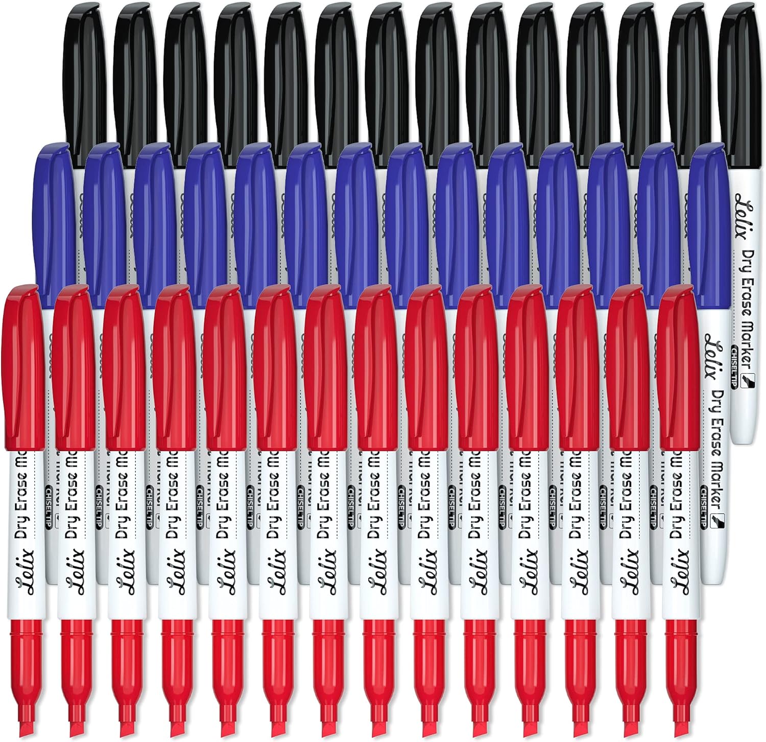 Lelix Dry Erase Markers, 42 Pack 14 Black+14 Blue+14Red Dry Erase Markers Chisel Tip,Dry Erase Markers Bulk,Whiteboard Markers for School, Office Supplies,Perfect for White Board, Mirror,Calender