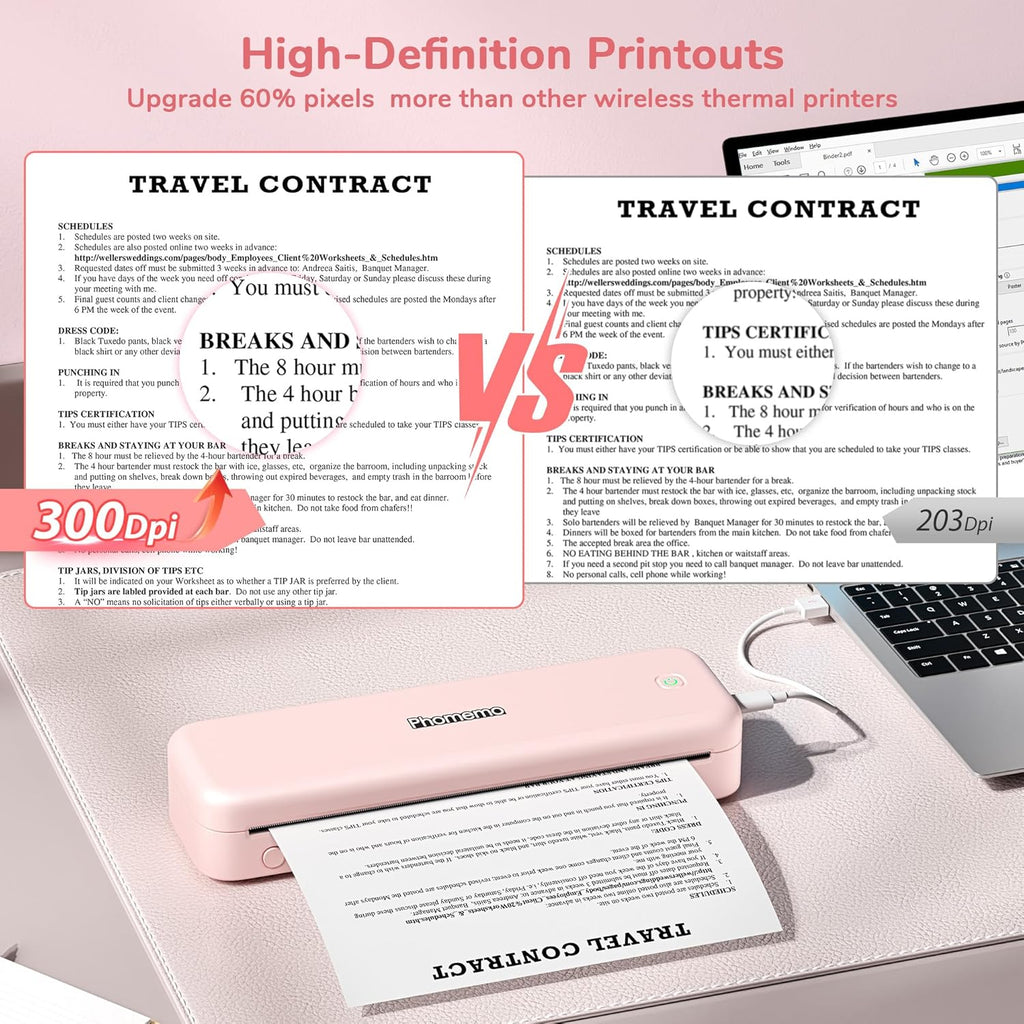 Phomemo Portable Printers Wireless for Travel Upgraded,M834 Bluetooth Thermal Printer 8.5" x 11"& A4 Size,Inkless Mobile Printer with Carry Case for Travel,Office,School,Car,Home,Pink