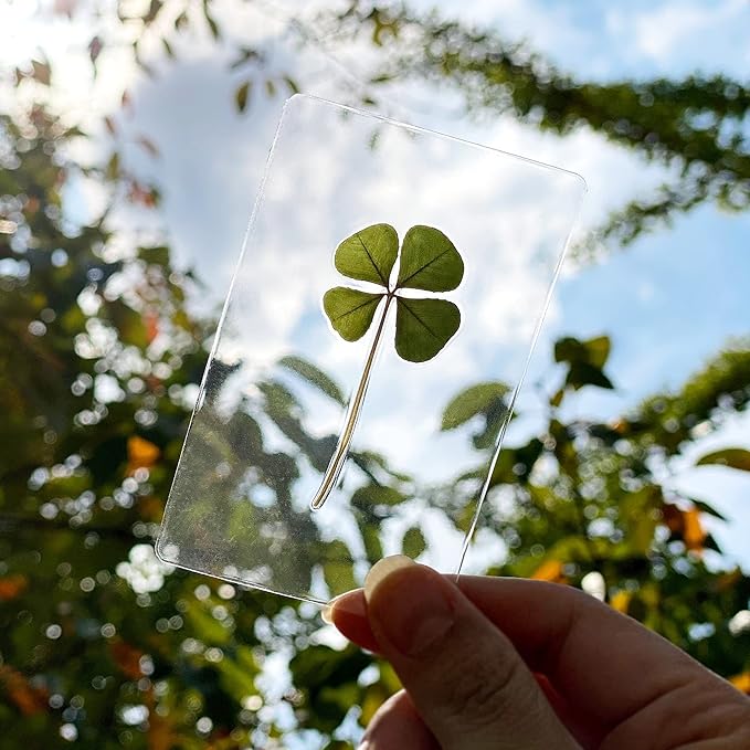 ARTMART Genuine Real Four-Leaf Green Clover St. Saint Patric's Day Bookmarks Irish Shamrock Good Luck Charm for Smartphone Wallet Case Amulet Purse Coating Gift Thanks Card L