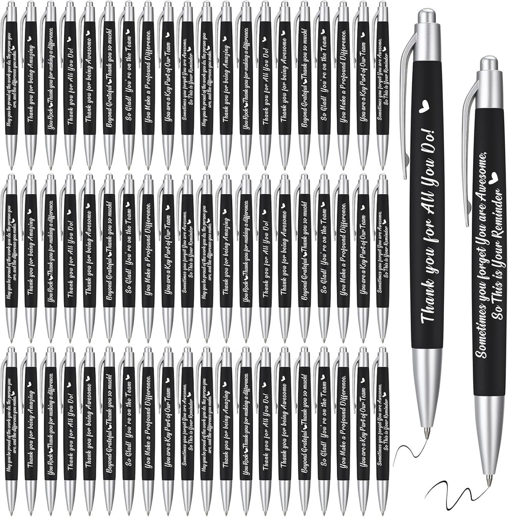 Yeaqee 100 Pcs Inspirational Pens Employee Appreciation Back to School Gifts Motivational Thank You Metal Greeting Quote Ballpoint Pen for Coworker Teacher(Black,Positive)