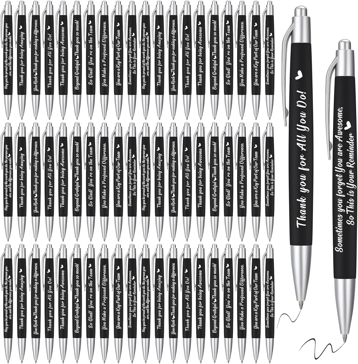 Yeaqee 100 Pcs Inspirational Pens Employee Appreciation Back to School Gifts Motivational Thank You Metal Greeting Quote Ballpoint Pen for Coworker Teacher(Black,Positive)