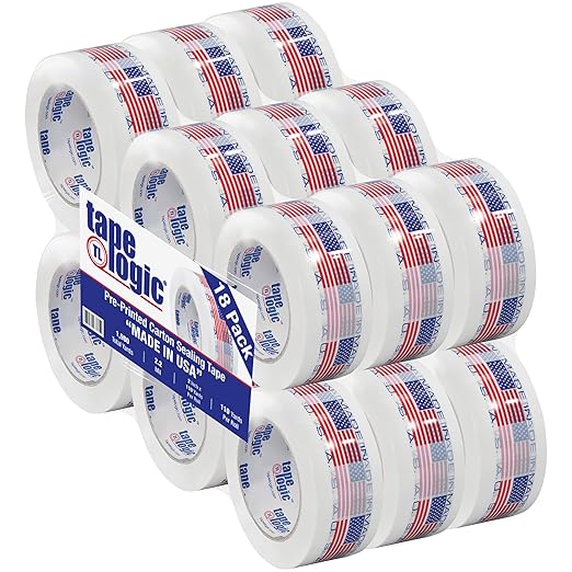 Aviditi Tape Logic 2 Inch x 110 Yard 2.2 Mil Red/White/Blue, Heavy Duty Packing Tape, "Made in USA" 18 Pack, Perfect for Packing, Shipping, Moving, Home and Office