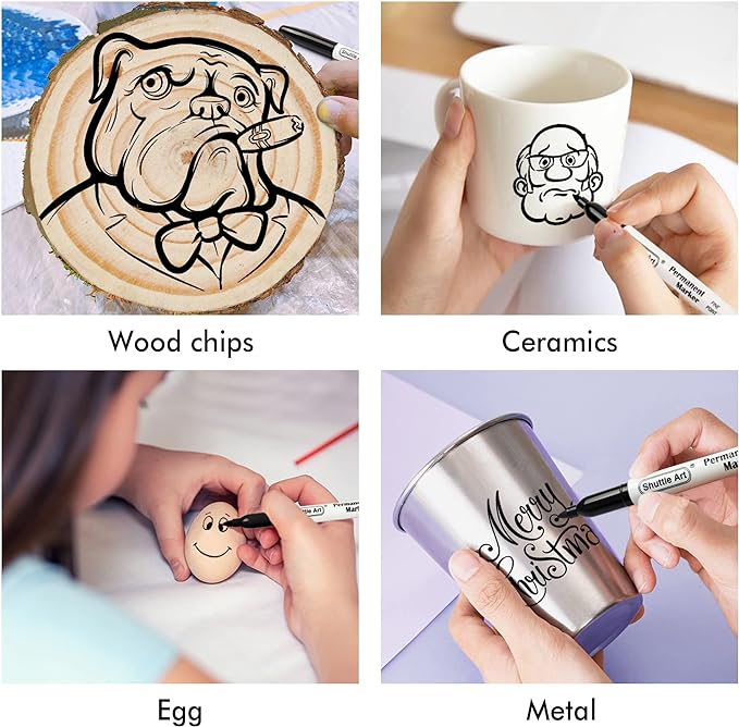 Shuttle Art Permanent Markers, 100 Pack Black Permanent Marker set,Fine Point, Works on Plastic,Wood,Stone,Metal and Glass for Doodling, Marking