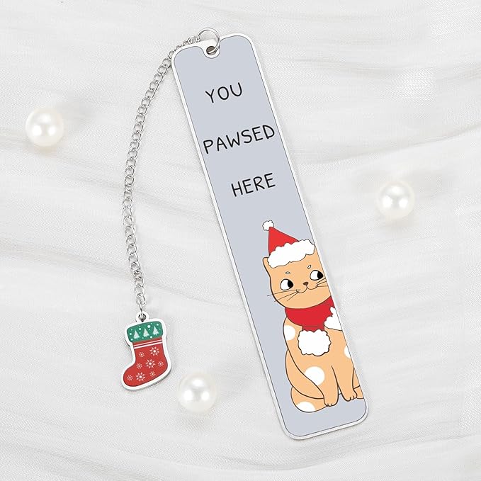 Christmas Bookmark, Stocking Stuffers for Women Men 2024, Cat Lover Gifts for Women, You Pawsed Here Cat Bookmark, Funny Bookmark for Book Lover, White Elephant Gift, Xmas Gifts, Merry Christmas Gifts