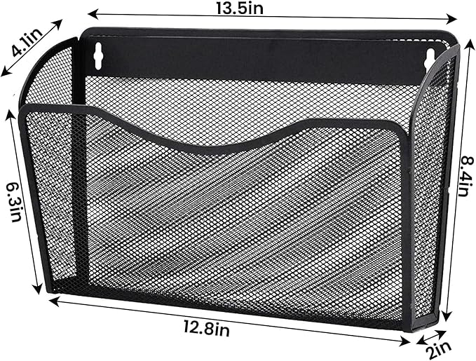 3 Pack Wall File Organizer, Mesh Hanging Metal Vertical Wall Mounted File Holder for Office/Home