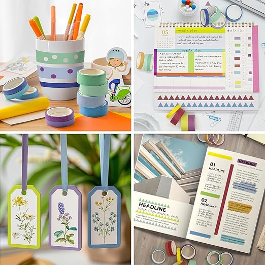 WAPETASHI Washi Tape Set 40 Rolls, 2 Sizes Rainbow Decorative Tape, Colored Washi Tape, Art Craft Washi Tape for Journaling, Scrapbooking Supplies, 15mm 7.5mm Wide Washy Tape