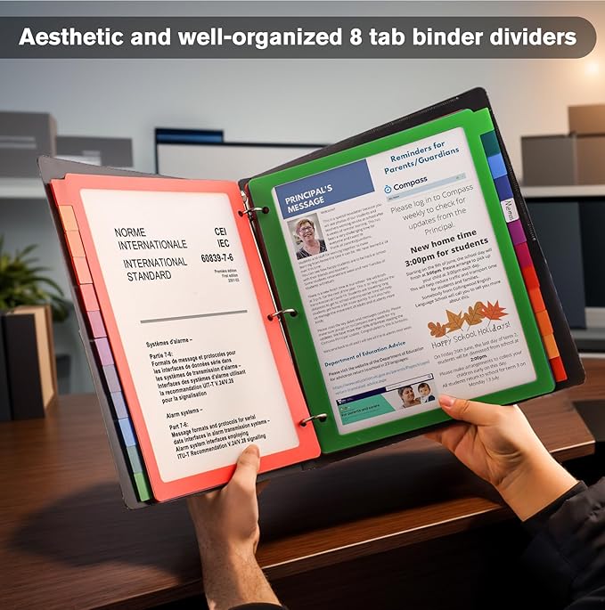 HABGP 3 Ring Binder Dividers with 12-Tab, Multicolor Plastic Clear Binder Dividers, Monthly Dividers Letter Size File Organizer 3 Hole Punch, 3 Set 36 Pcs Write On Tabs Page Folder Index Dividers