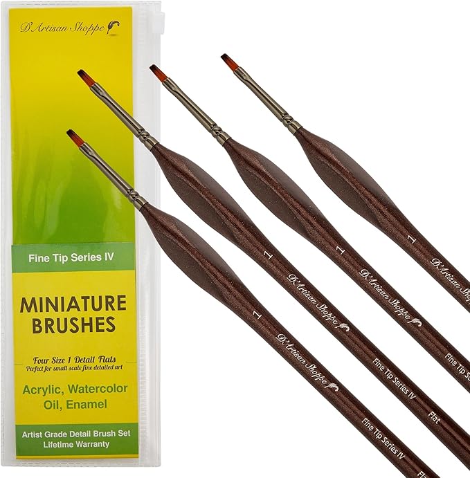 Small Paint Brush Set Craft. 4 pc Flat Paint Brushes for Acrylic Painting Size 1. Model Brush for Dry Brushes Warhammer 40K, Paint by Numbers, Mini Detail Hobby Art Touch Up Miniature Painting