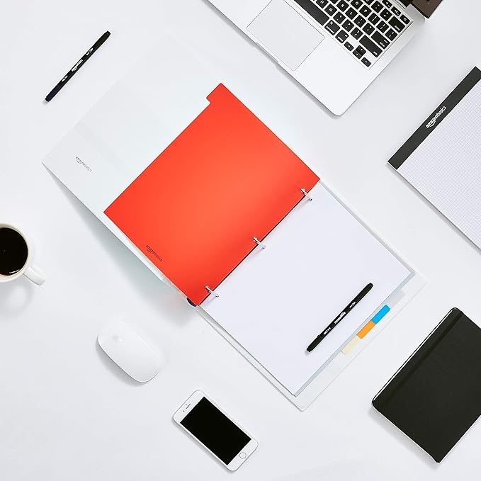 Amazon Basics Durable Multicolor 3-Ring Binder Plastic Divider Set with Tab Labels, 3-Hole Punched Letter Size 8-Tab Dividers, for School and Organization, 6 Pack, Assorted Colors