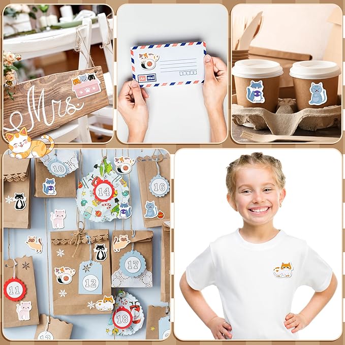 1 Roll Animal Stickers Reward Cute Space Stickers Office Supplies Incentives Sticker Animal Party Favor Decal, 500 Pcs Each Roll(Cat)