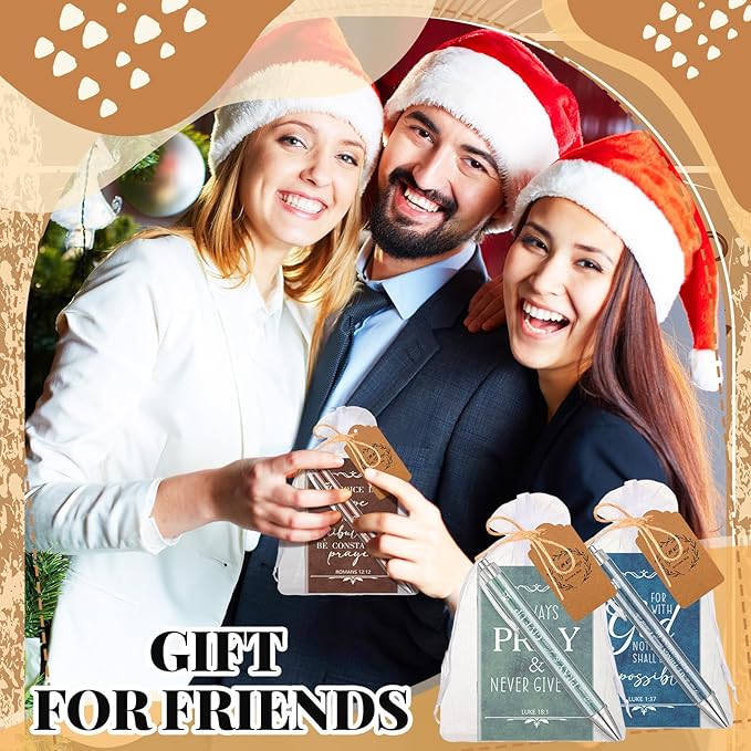 200 Pcs Bible Verse Sets Church Christian Gift Include 50 Scripture Notebooks 50 Bible Bamboo Pens 50 Thanks Tags 50 Organza Bags for Women Man Christian Party Gifts(Fresh Color,Classic)