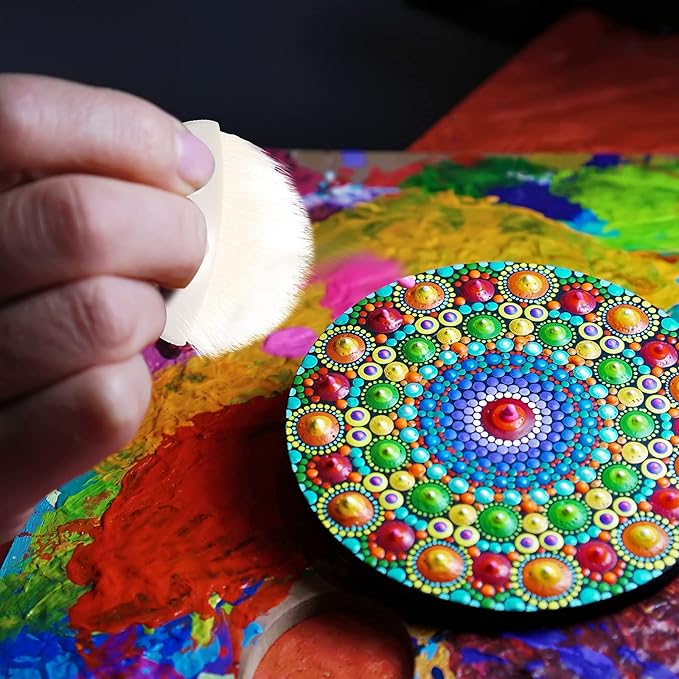 Boao 4 Pieces Brush Applicator Diamond Painting Brush Accessories Tools, Artist Drawing Flat Paintbrush for DIY Gesso, Varnishes, Oil Paint, Acrylic Painting, Watercolor(Khaki and White)