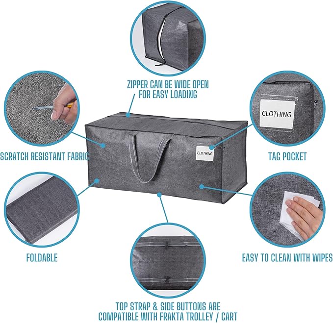 VENO 6 Pack Moving Bags w/Backpack Straps, Moving Boxes & Storage Bins Alternative, Packing Supplies, Camping Accessories Totes for Storage, Dorm Room Essentials Storage Bags (Gray, 6 Pack)