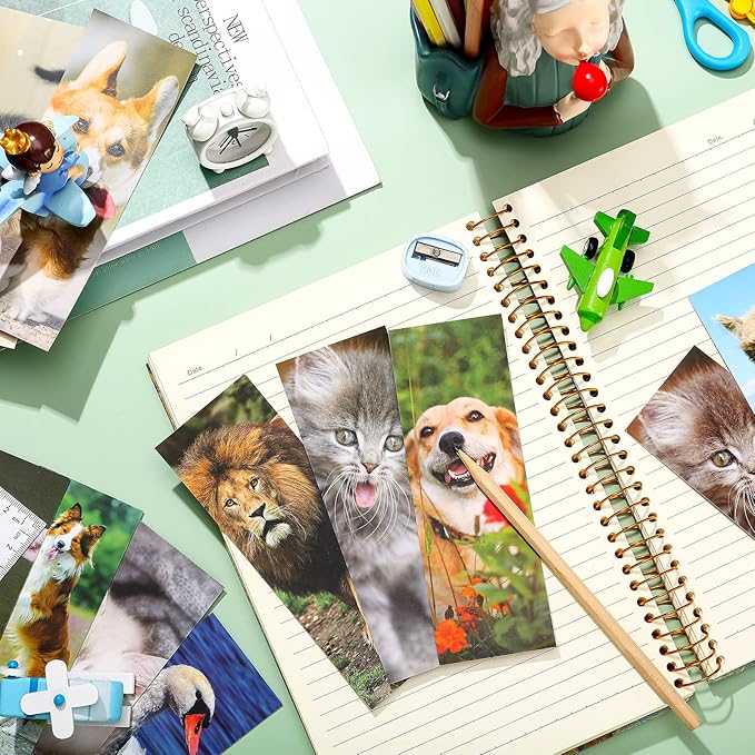 120 Pieces Bookmarks for Kids Set Book Marks Gifts for Kids Inspirational Motivational Paper Bookmark Pack for Book Lovers Adults Teacher Women Funny Reading Gift (Vivid Animal)